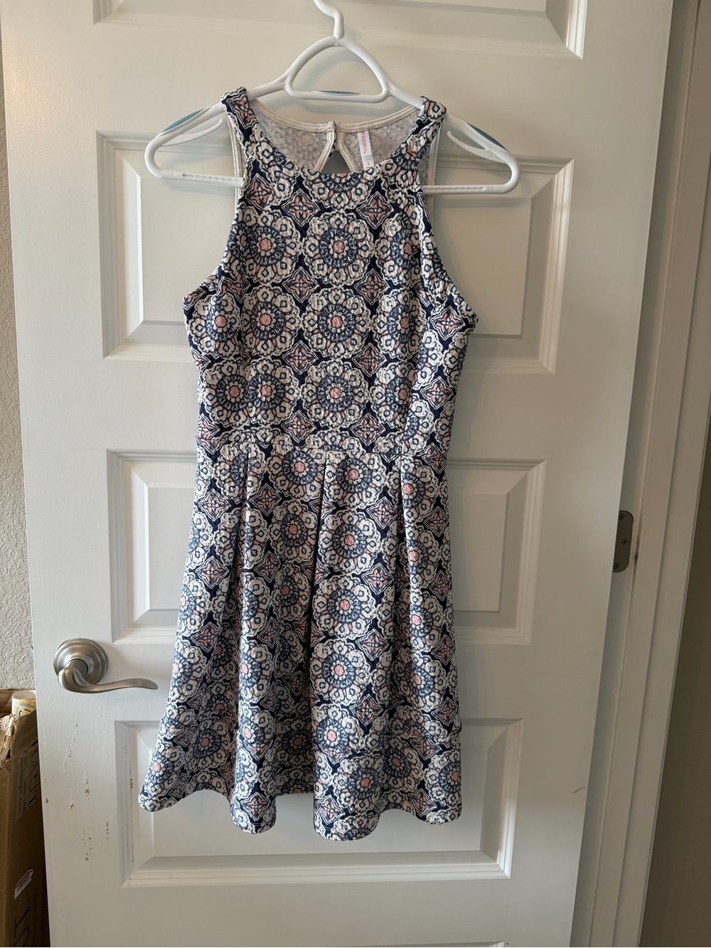 Xhilaration Navy, Pink & Cream Printed Tank Dress